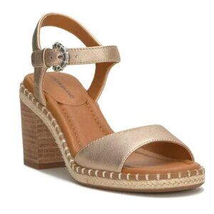 New Lucky Brand Women's JENNYL, Leather Upper Platform Sandal Gold Metallic